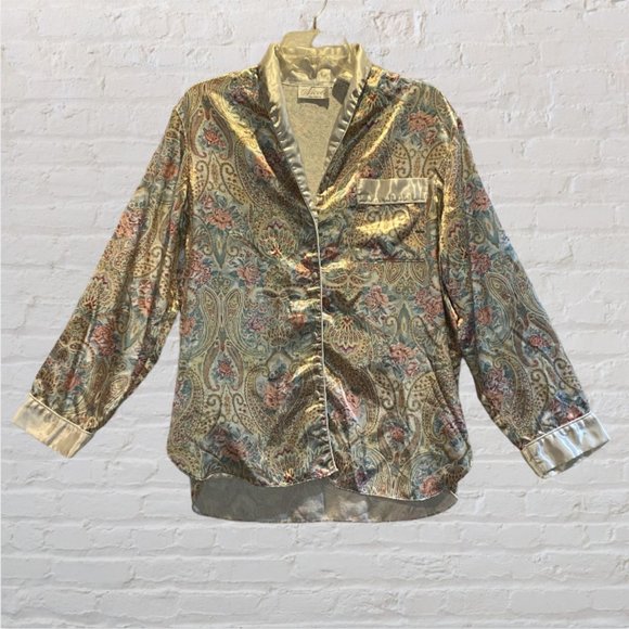 VINTAGE NICOLE CLASSICS -- Satin-Feel Pajama Top, Front Closure, Lined - Picture 3 of 15